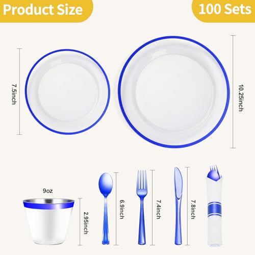 Dark Blue 700 Pcs Disposable Plastic Plates for Parties - BPA-Free