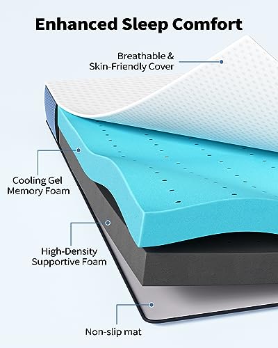 Twin 3-Inch Firm Mattress Topper with Gel-Infused Memory Foam & Bamboo Cover