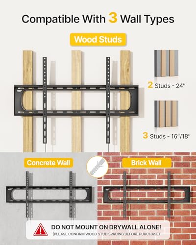 monTEK Fixed Wall Mount for 60-120 Inch TVs Up to 300 lbs - Heavy Duty, Slim Profile