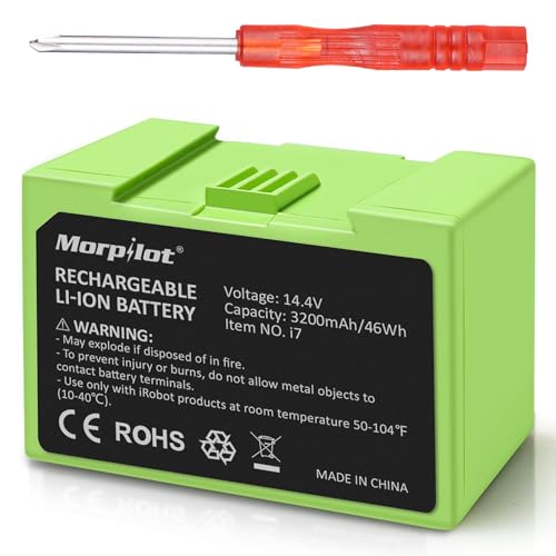 Morpilot 14.4V 3200mAh Green Battery Replacement for iRobot Roomba i7+i7+ i8 i6 i4 i3+ E Series