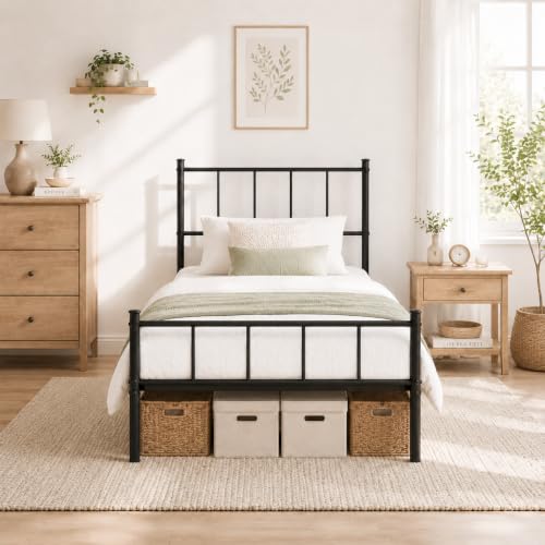 ZASHONT 14-Inch Twin XL Metal Bed Frame with Headboard, Reinforced Steel Support