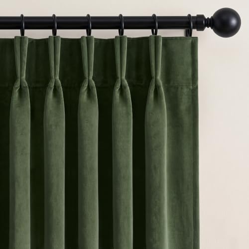 40x96 Inch Velvet Blackout Curtain Panels - Olive Green, Pack of 2