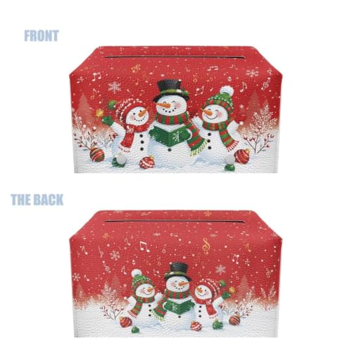 Fonplted Christmas Snowman Tissue Box Cover – PU Leather Snowflake Xmas Napkin Dispenser, 9.69"L x 5.2"W x 5.12"H
