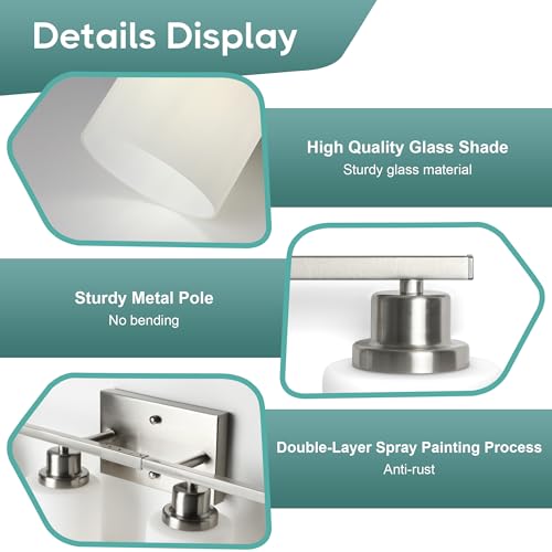 Brushed Nickel 4-Light Vanity Fixture Over Mirror with Frosted Glass Shades - Wall Sconce for Bathroom & Living Room - Variation of Brushed Nickel / 4-Light