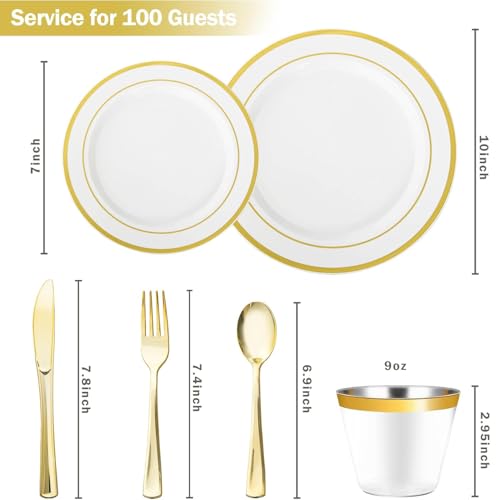 Disposable Plastic Dinner Plates - White & Gold, 10-Inch, Heavy Duty, 600PCS - Gold Variation