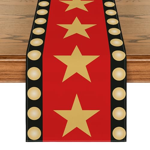 Artoid Mode Red Movie Theme Table Runner 13x72 Inch with Gold Star Design - Home Decor