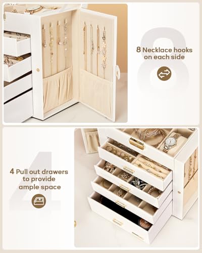 Homde Large Jewelry Box for Women: 5-Layer Organizer with Lock Dresser