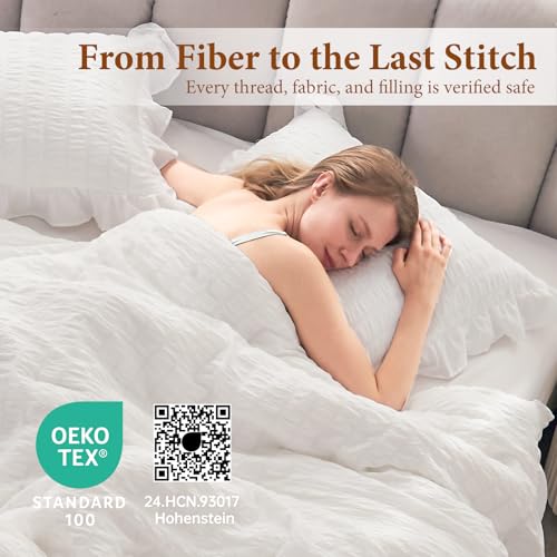 JOLLYVOGUE White Full Size 3-Piece Seersucker Comforter Set - All Season Lightweight Bedding