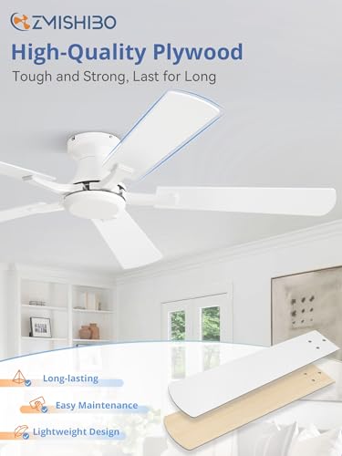 ZMISHIBO 52 Inch Ceiling Fan No Light, Flush Mount Low Profile, White