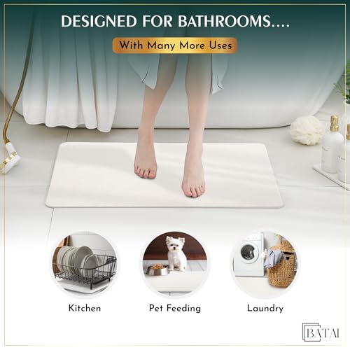 Batai Extra Large Beige Diatomaceous Earth Stone Bath Mat 31.5 x 19.7 Inches – Non-Slip, Dries Instantly