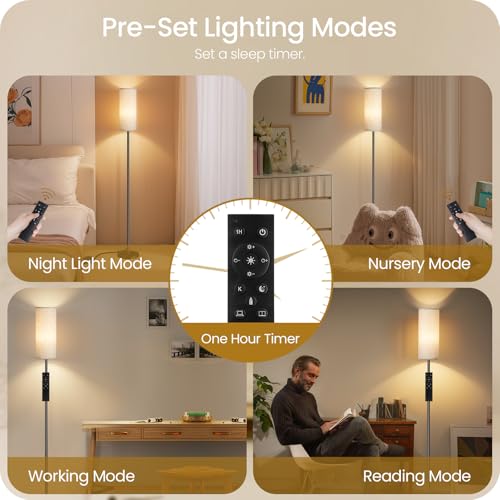 Beige 64.4” Dimmable Floor Lamp with Remote & Foot Switch, 3 Color Temps
