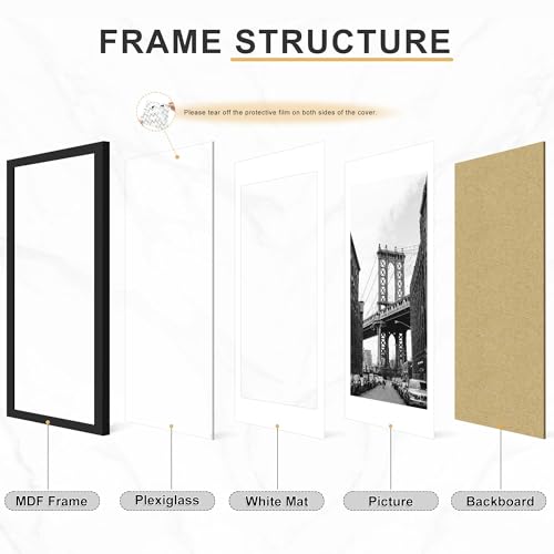 Picrit 16x20 Black Picture Frame Set of 7 - Wall Decor, Mat Optional