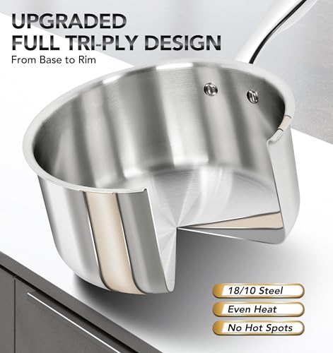 Michelangelo Full Tri-Ply Stainless Steel Saucepan Set 1QT+2QT+3QT with Lids
