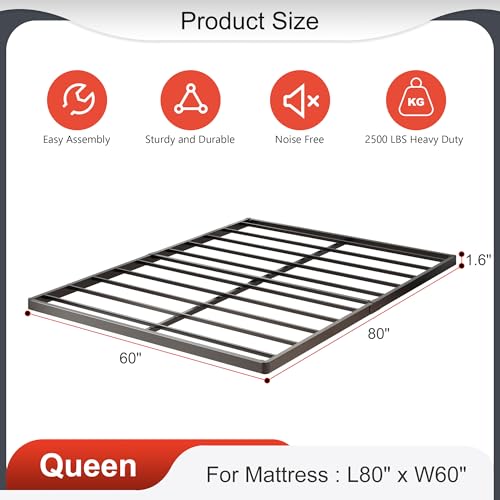 Yicensen Queen Box Spring 1.6 Inch Low Profile Bunkie Board - Sturdy Support