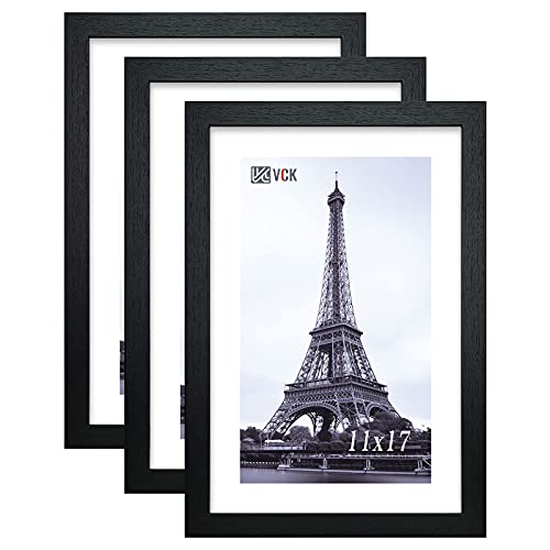 VCK 11x17 Black Solid Wood Picture Frame Set of 3 Wall Display