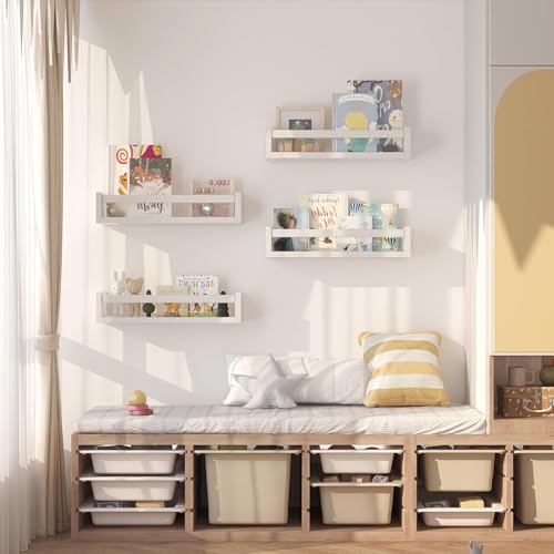 Onlysky Set of 4 Wall-Mounted Kid's Bookshelf - White Floating