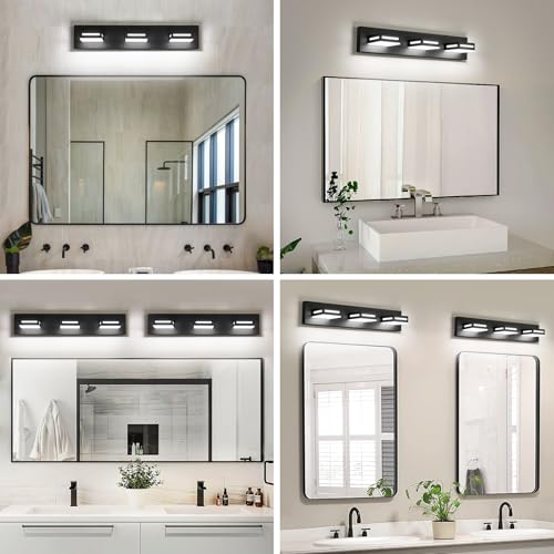 LED Bathroom Vanity Light Fixtures - 24-inch 3-Light Matte Black, Rotatable