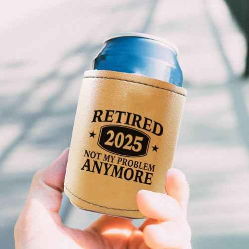 Funny Retirement Gifts for Men 2025, Leather Beer Cans Cooler Sleeve Party, Retired Gifts for Men Dad Grandpa Husband Fathers Day Christmas