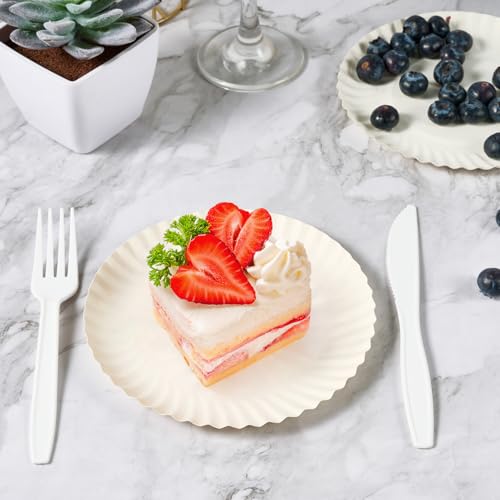 FOCUSLINE 6 Inch White Paper Plates 1000 Pack - Uncoated Disposable Dinnerware
