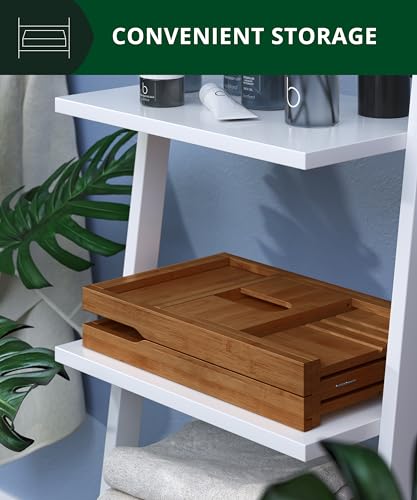 Brown Expandable Wooden Bathtub Caddy with Book & Wine Glass Holders