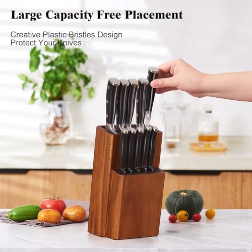 Brown 2-Tier Acacia Wood Knife Block Without Knives - Universal Organizer