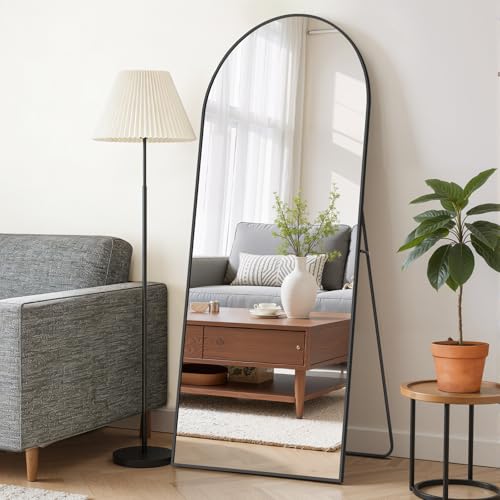 Matte Black Full Length Floor Mirror 65x24 Arched Full Body Mirror with Stand