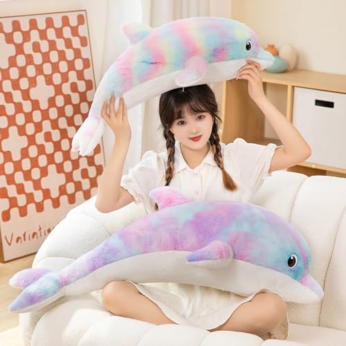 LVPU Pinkish Yellow Dolphin Stuffed Animal Plush Pillow 39 Inches