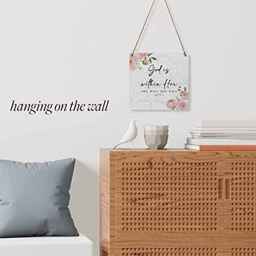 Inspirational Rustic Christian wall decor Gifts, pink room Women Religious Wood Sign Home Farmhouse Wall Hanging Decor Pink Flower Wooden Wall Art Decor Plaque for Bedroom Psalm 46:5