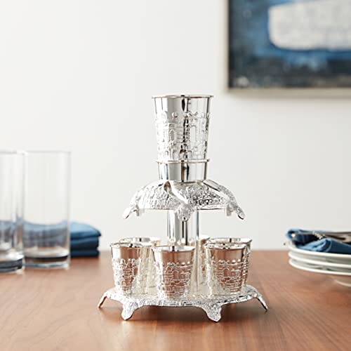 Legacy Judaica Jerusalem Style Silver Plated Fountain, 6 Cups
