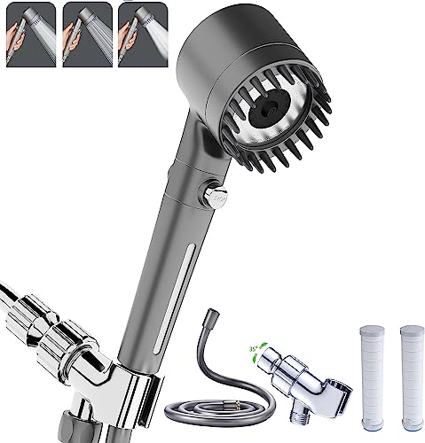 Gray Handheld Shower Head with High Pressure & Filter - 3 Modes, 59" Hose & Filter Replacement