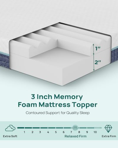 Queen 3-Inch Firm & Soft Memory Foam Mattress Topper with Cover - Re:flip