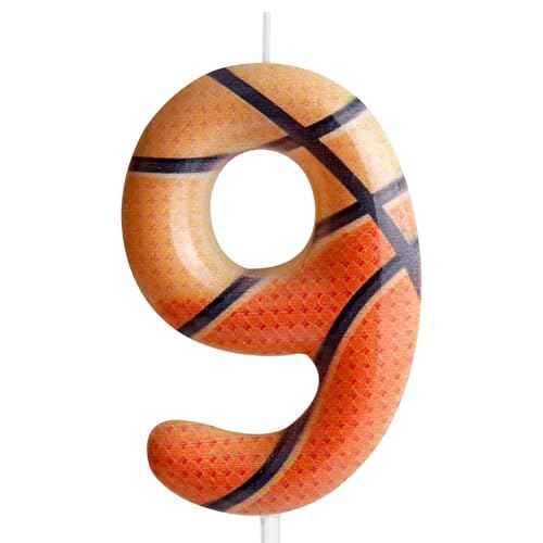 Zi Lan Basketball 9th Birthday Candle Brown Basketball Themed Cake Candles Happy Birthday Party Cake Topper for Boy Girl Kid Sport Theme Party Decorations Celebration Supplies