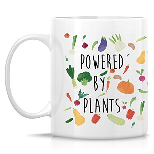 Retreez Funny Powered By Plants Vegan Vegetarian 11 Oz Ceramic Coffee