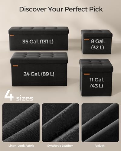 SONGMICS Folding Storage Ottoman Bench 15"D x 43"W x 15"H Ink Black, Supports 660 lb