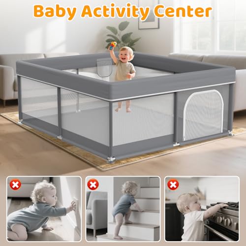 Deeteck Grey 79x71 Inch Baby Playpen - Extra Large Safe Toddler Play Yard