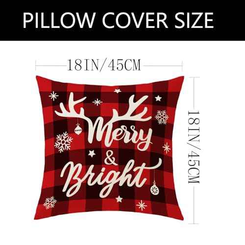 Buffalo Plaid Christmas Pillow Covers 18x18 Red Black Green Set of 4 Farmhouse Christmas Decorations Throw Pillow Covers Winter Holiday Linen Cushion Case for Home Sofa Couch Bed Chair