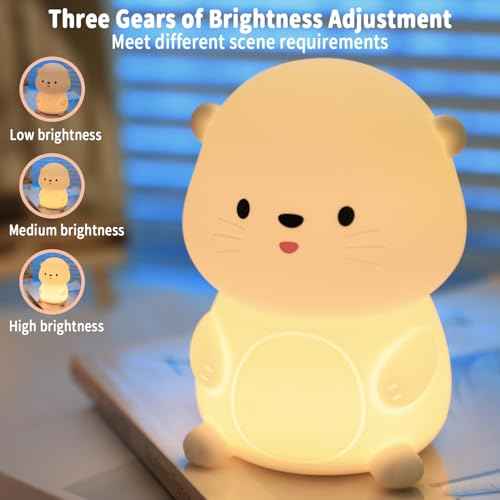 Cute Otter Night Light, Dimmable Nursery Lamps, Super Squishy Silicone Timer USB Rechargeable Touch Control RGB Night Lamp for Kids Adults, Used for Camping Party Room Decor (Otter)