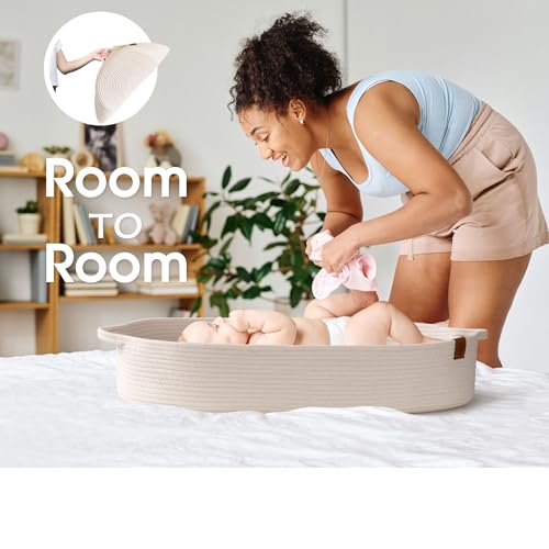 J&JOO Baby Changing Basket Set with Diaper Caddy - Soft Beige, Waterproof Dual-Cover Portable Changing Pad for Nursery & Travel