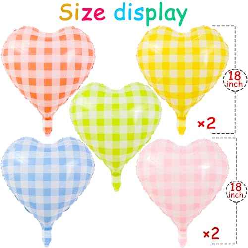 10 Pcs Red Pink Heart Grid Balloons 18 Inch Blue Green Yellow Checkered Foil Heart Balloons Helium Mylar Balloons for Girls Women Valentines Day Birthday Wedding Baby Shower Bridal Party Decorations