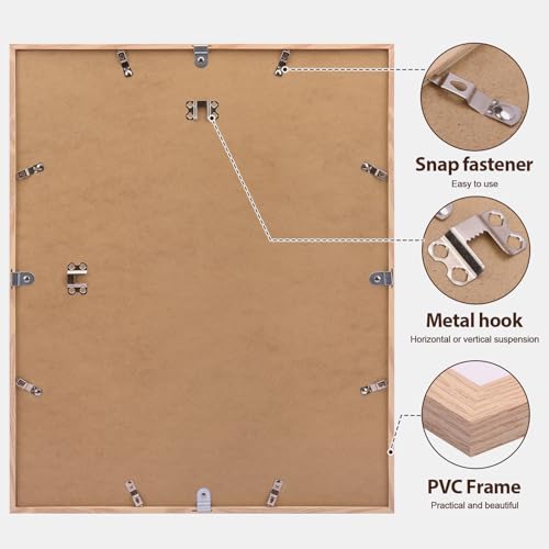 Fixwal 16x20 Natural Poster Frame Set of 6 with Plastic Cover, PVC