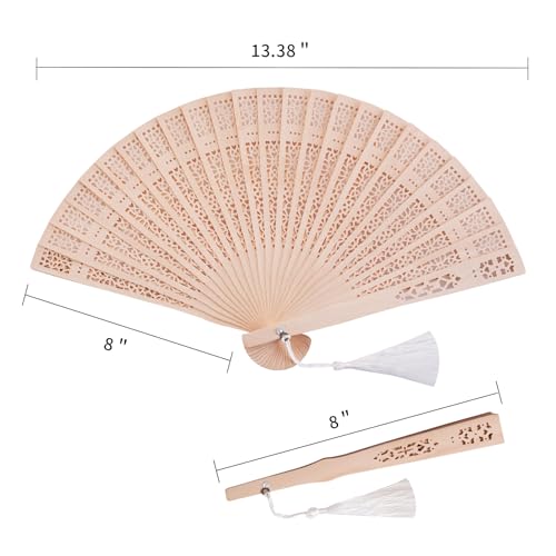 Wooden Hand Fan Set with Organza Bags & Tassels - 50 Pieces for Party Favors