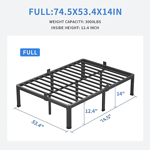 MAF 14 Inch Full Size Metal Platform Bed Frame with Round Corner Legs – Heavy Duty, No Box Spring Needed