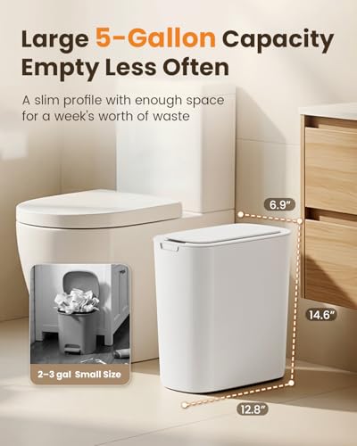 Cesun 5 Gallon White Touchless Bathroom Trash Can with Lid, Automatic Sensor