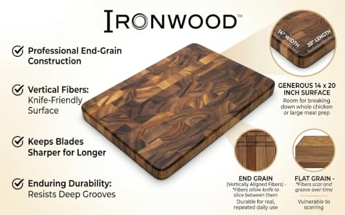 Large End Grain Acacia Wood Cutting & Serving Board - 20 x 14 Inches - Brown - Variation of THIS listing