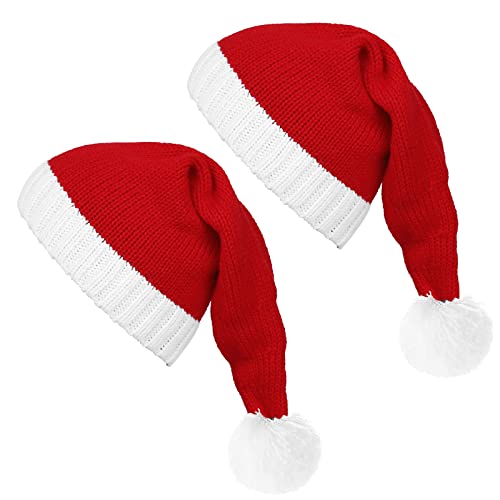 DIYDEC 2PACK Santa Hat, Red Christmas Knitted Santa Claus Hat for Adults Kid Warm Xmas Holiday Beanie Hats for Christmas