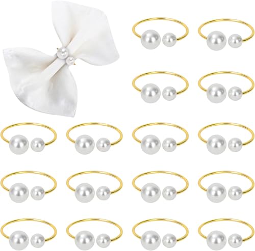 KPOSIYA Pearl Gold Napkin Rings Set of 50 - 1.7 Inch Napkin Holders for Table Decor