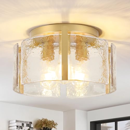 ZXFDWB Gold 15'' 3-Light Semi Flush Mount Ceiling Light Fixture for Foyer Kitchen Hallway