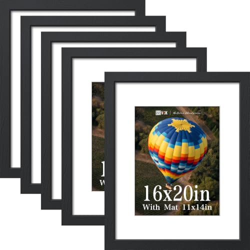 VCK 16x20 Picture Frame 5 Pack - Black Wood Grain with Mat for Photos & Art - Exclusive Design