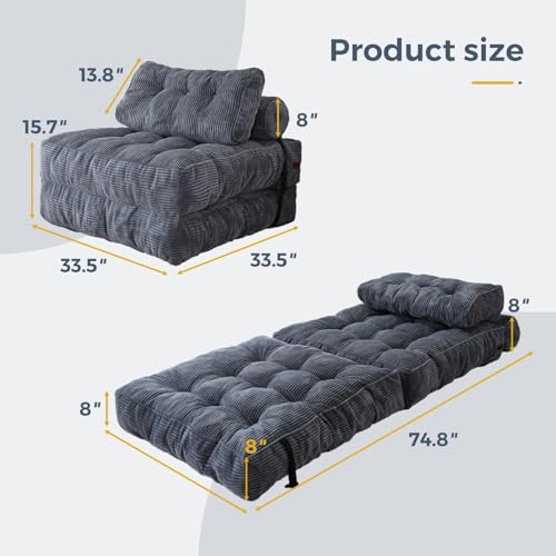 MAXYOYO Dark Grey Folding Sofa Bed with Pillow - Convertible Chair & Bed for Small Spaces
