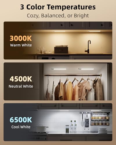 10 Inch Under Cabinet Lighting 3-Pack with Remote, Rechargeable Motion Sensor, Dimmable, Timer, 3 Color Temps